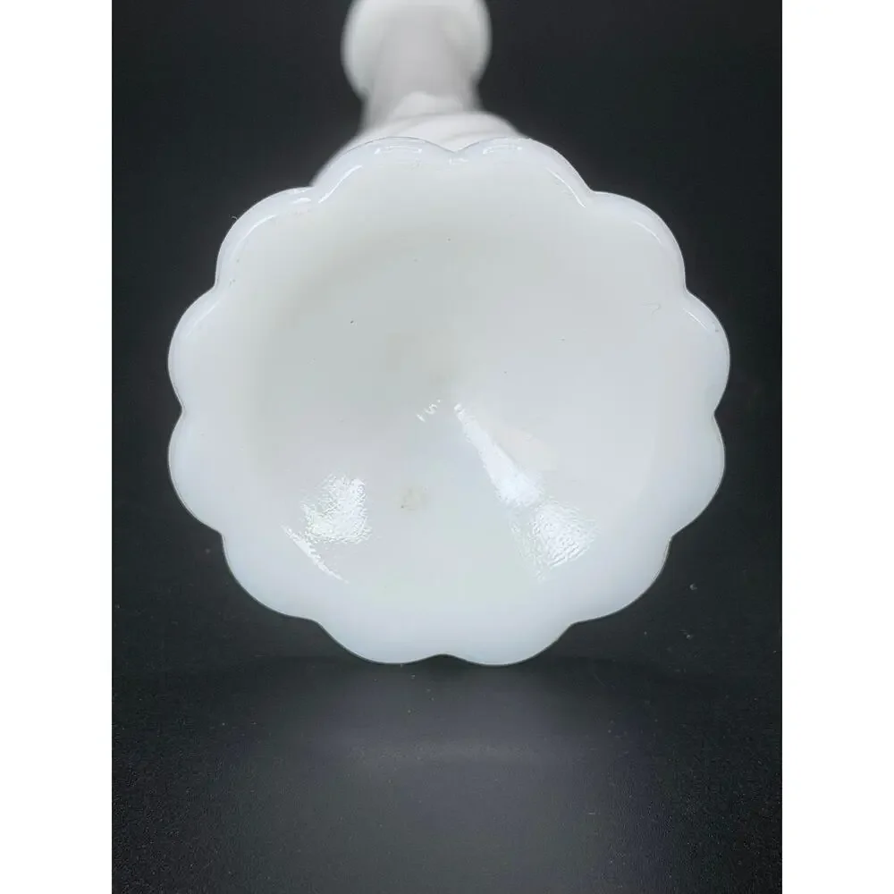 Vintage Fenton White Milk Glass Swirl Footed Bud Vase 9 Inch MCM
